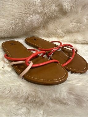 NWT Shade & Shore Coral Pink Strappy Slide Sandals Size 7